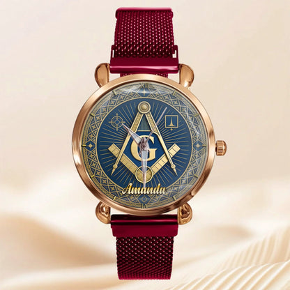 Masonic Square & Compass Customized Watch - Personalized Name – Timeless Fraternity Gift