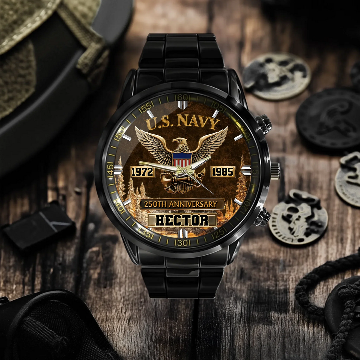250th Anniversary Customized Veteran Watch - Personalized Name & Year And Military Branch - Gift For Veterans