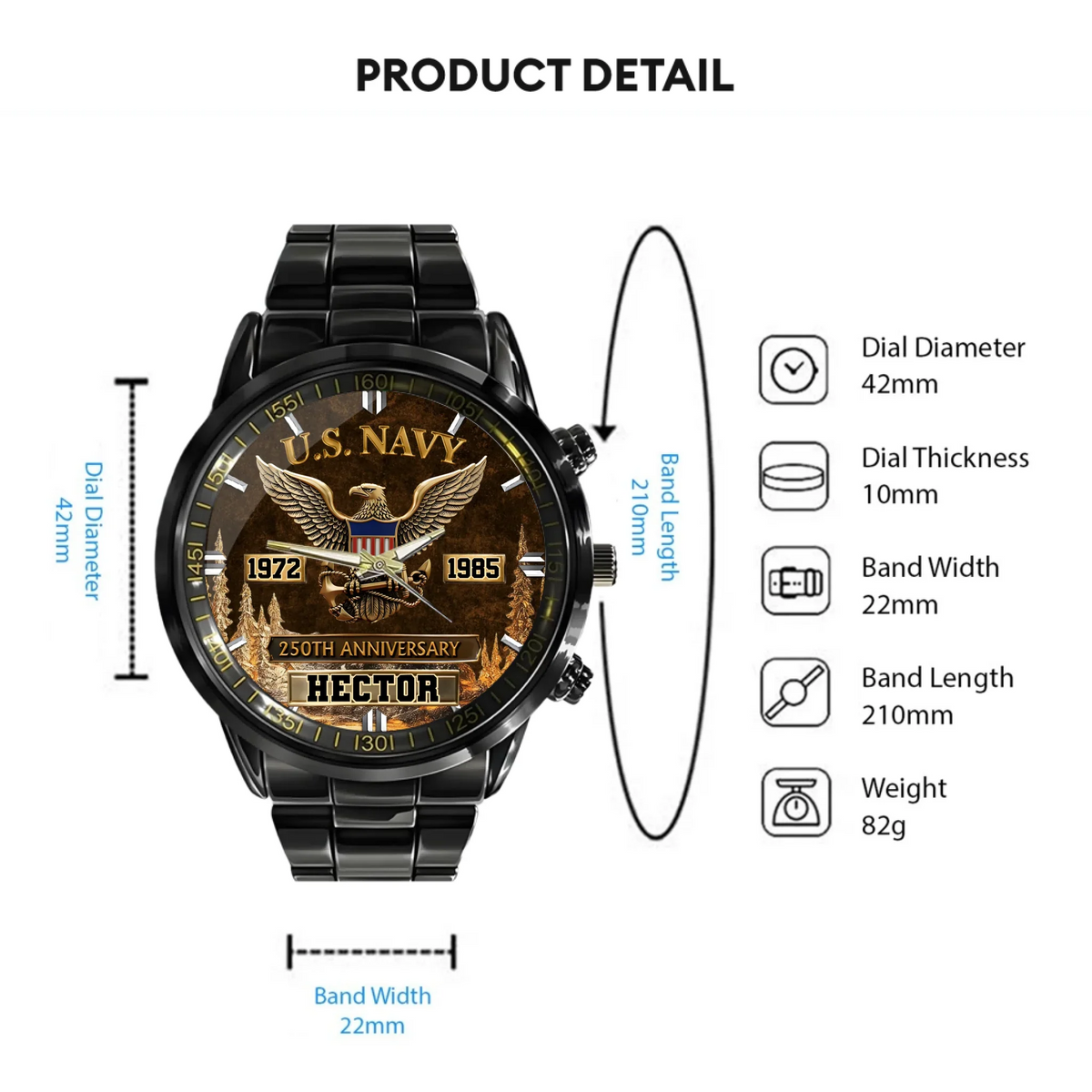 250th Anniversary Customized Veteran Watch - Personalized Name & Year And Military Branch - Gift For Veterans