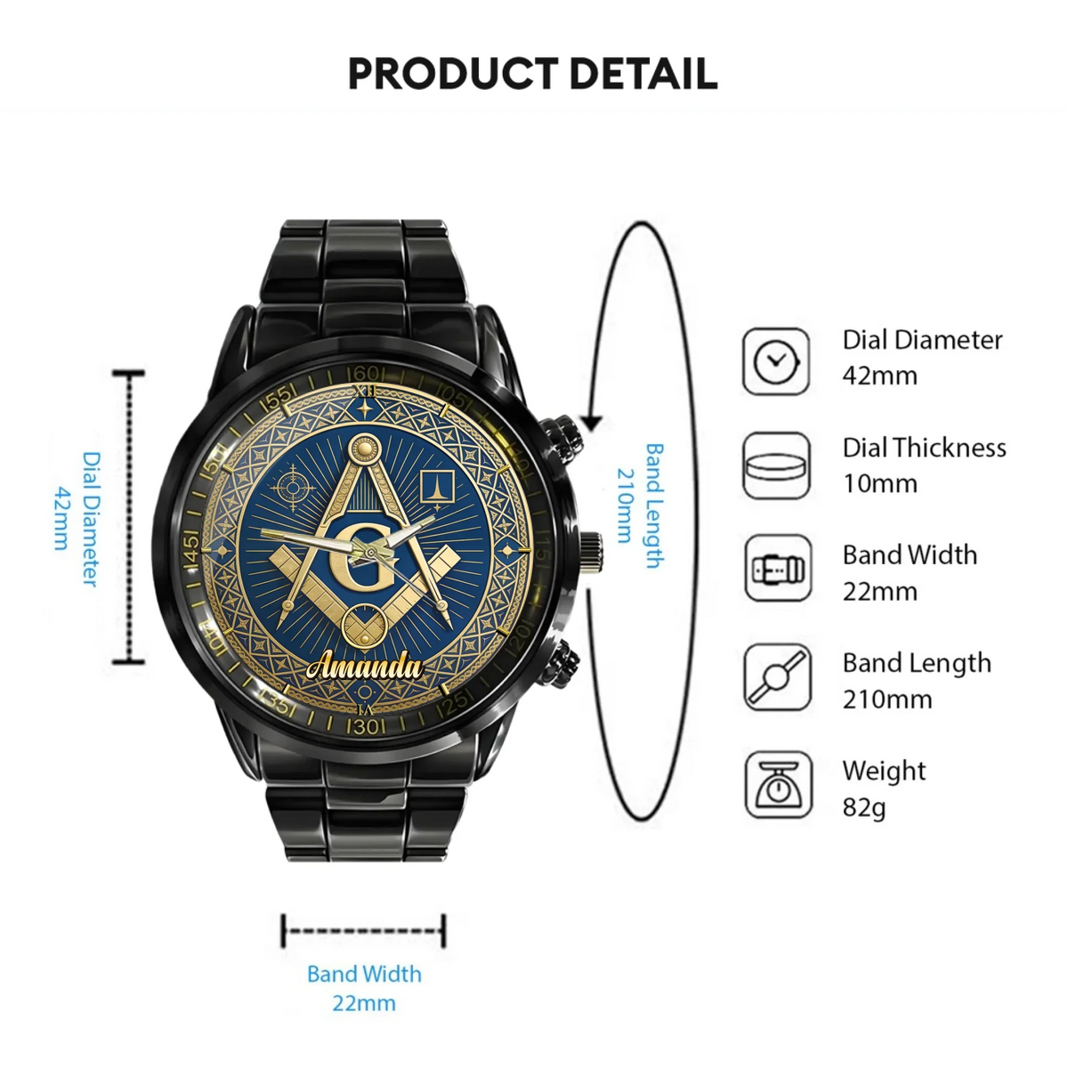 Masonic Square & Compass Customized Watch - Personalized Name – Timeless Fraternity Gift