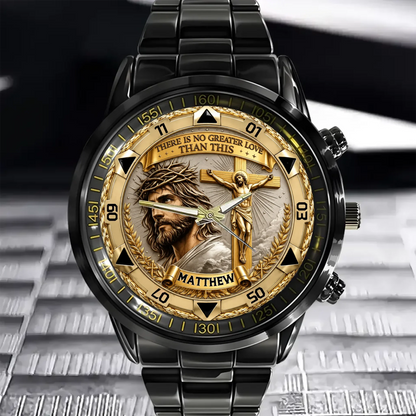 Custom Jesus Christ Crucifix Watch - Personalized Name Watch - Christian Faith Gift For Men, Christian Families