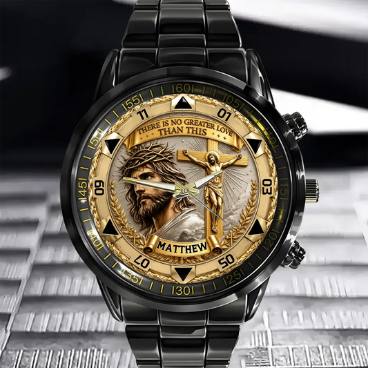 Custom Jesus Christ Crucifix Watch - Personalized Name Watch - Christian Faith Gift For Men, Christian Families