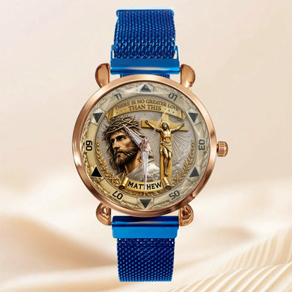 Custom Jesus Christ Crucifix Watch - Personalized Name Watch - Christian Faith Gift For Men, Christian Families