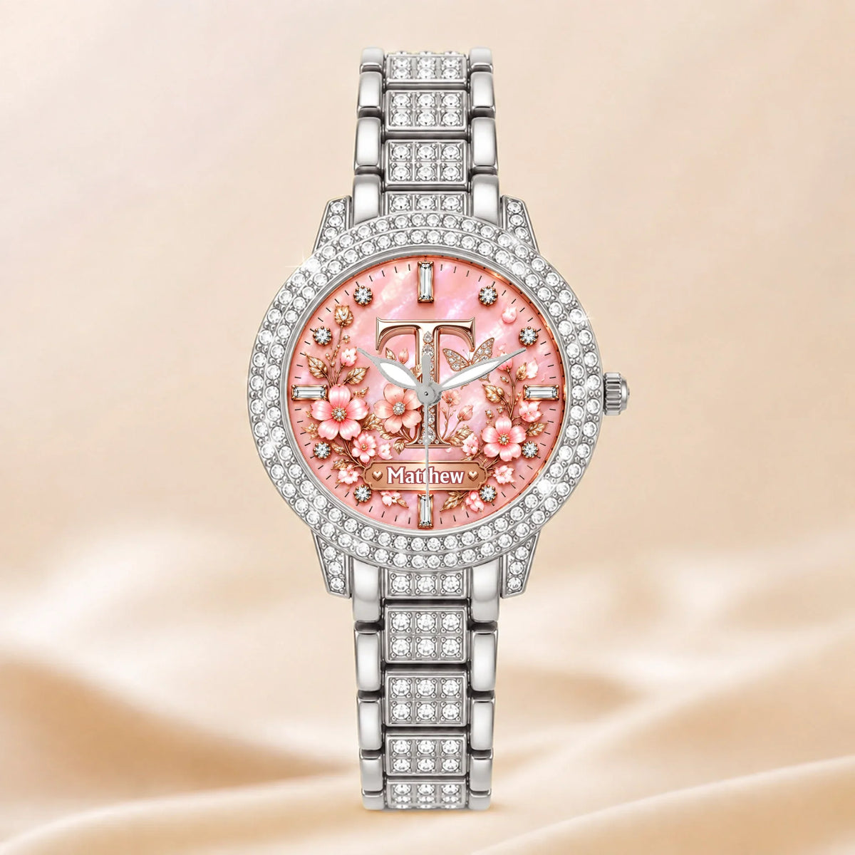 Personalized Initial Watch - Custom Letter & Name Floral Butterfly Watch - Multiple Dial Colors - Gift For Women