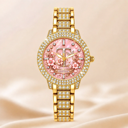 Personalized Initial Watch - Custom Letter & Name Floral Butterfly Watch - Multiple Dial Colors - Gift For Women