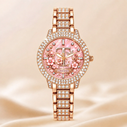 Personalized Initial Watch - Custom Letter & Name Floral Butterfly Watch - Multiple Dial Colors - Gift For Women