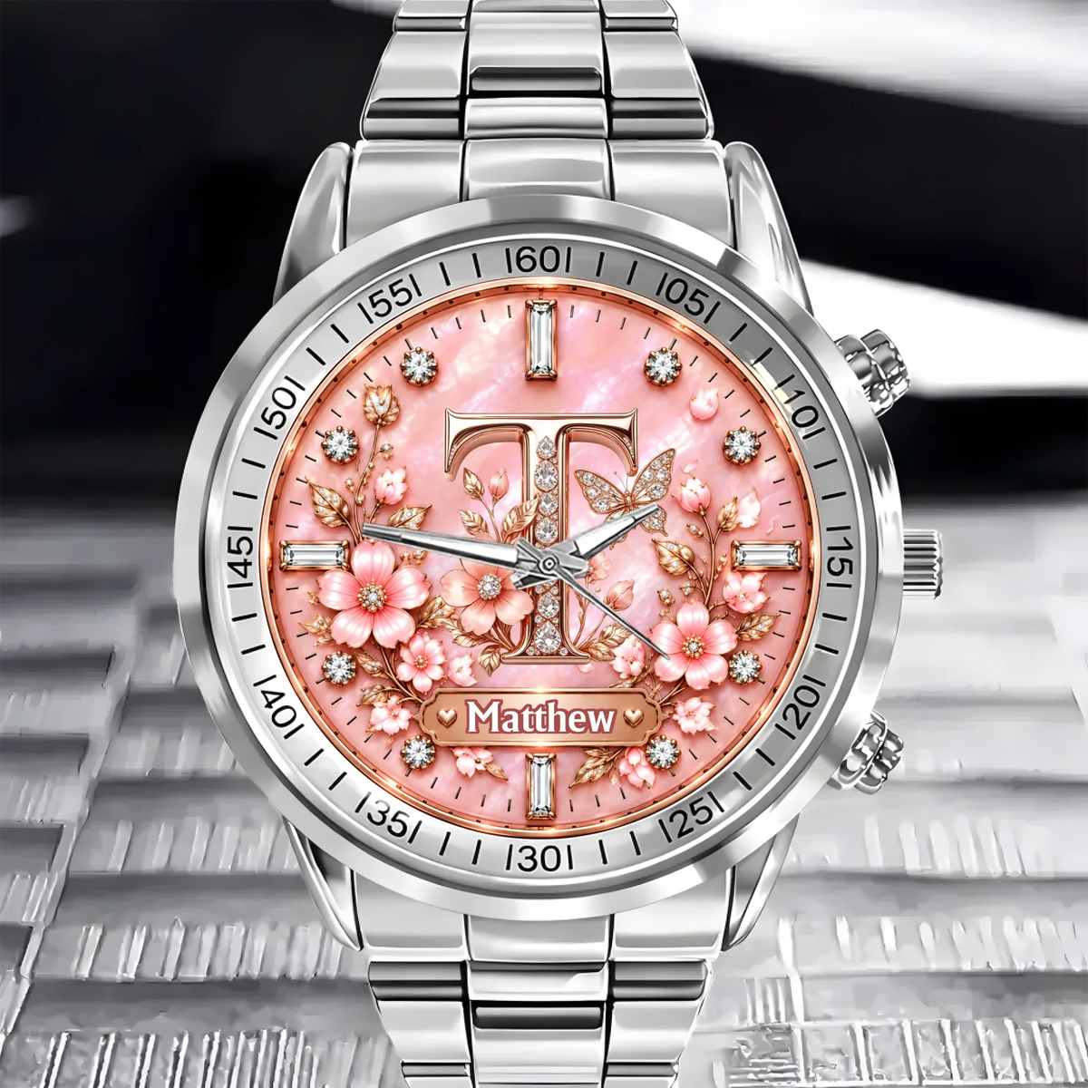 Personalized Initial Watch - Custom Letter & Name Floral Butterfly Watch - Multiple Dial Colors - Gift For Women