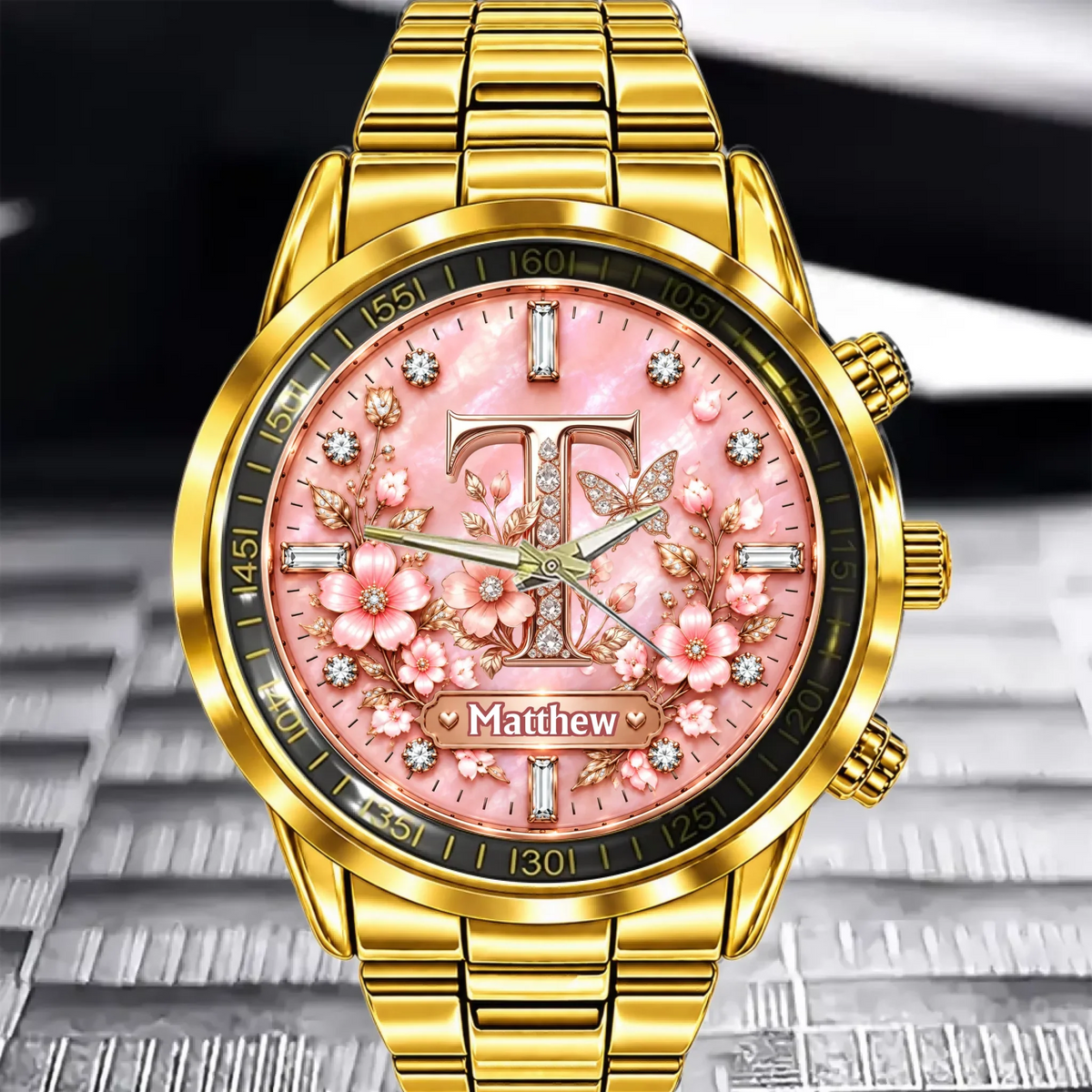 Personalized Initial Watch - Custom Letter & Name Floral Butterfly Watch - Multiple Dial Colors - Gift For Women