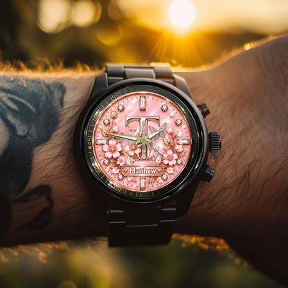 Personalized Initial Watch - Custom Letter & Name Floral Butterfly Watch - Multiple Dial Colors - Gift For Women