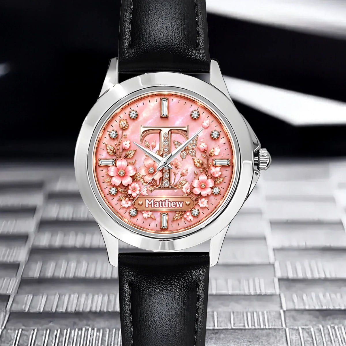 Personalized Initial Watch - Custom Letter & Name Floral Butterfly Watch - Multiple Dial Colors - Gift For Women