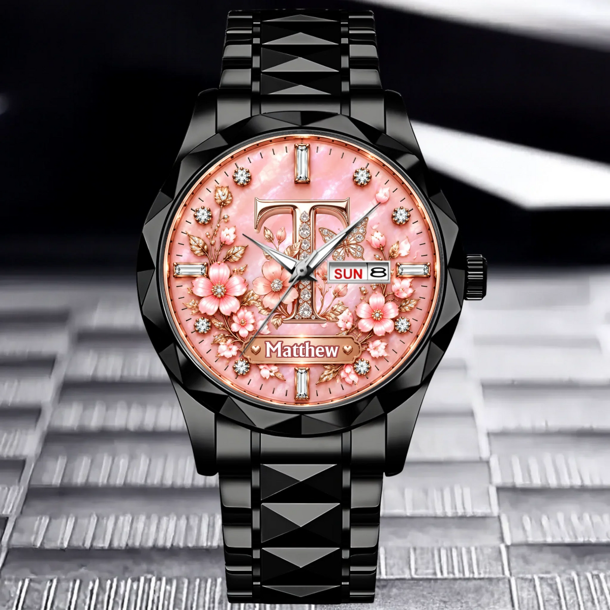 Personalized Initial Watch - Custom Letter & Name Floral Butterfly Watch - Multiple Dial Colors - Gift For Women