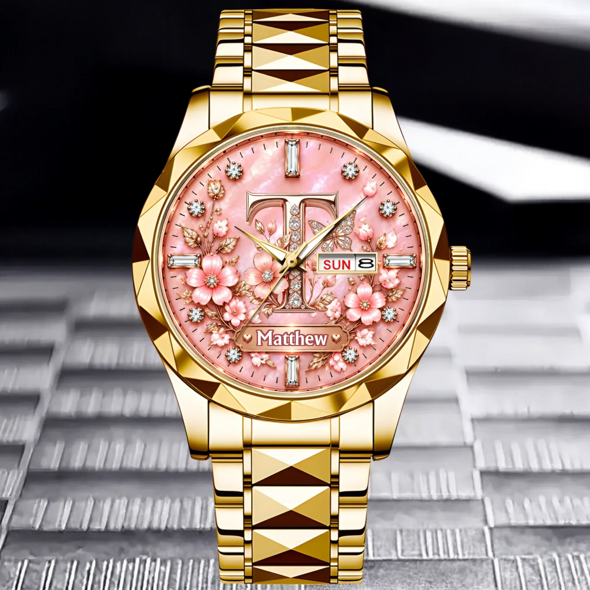 Personalized Initial Watch - Custom Letter & Name Floral Butterfly Watch - Multiple Dial Colors - Gift For Women