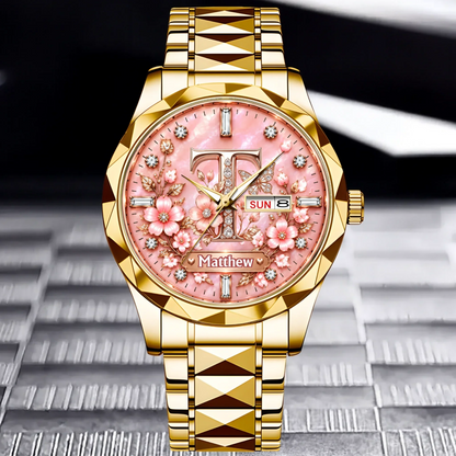 Personalized Initial Watch - Custom Letter & Name Floral Butterfly Watch - Multiple Dial Colors - Gift For Women