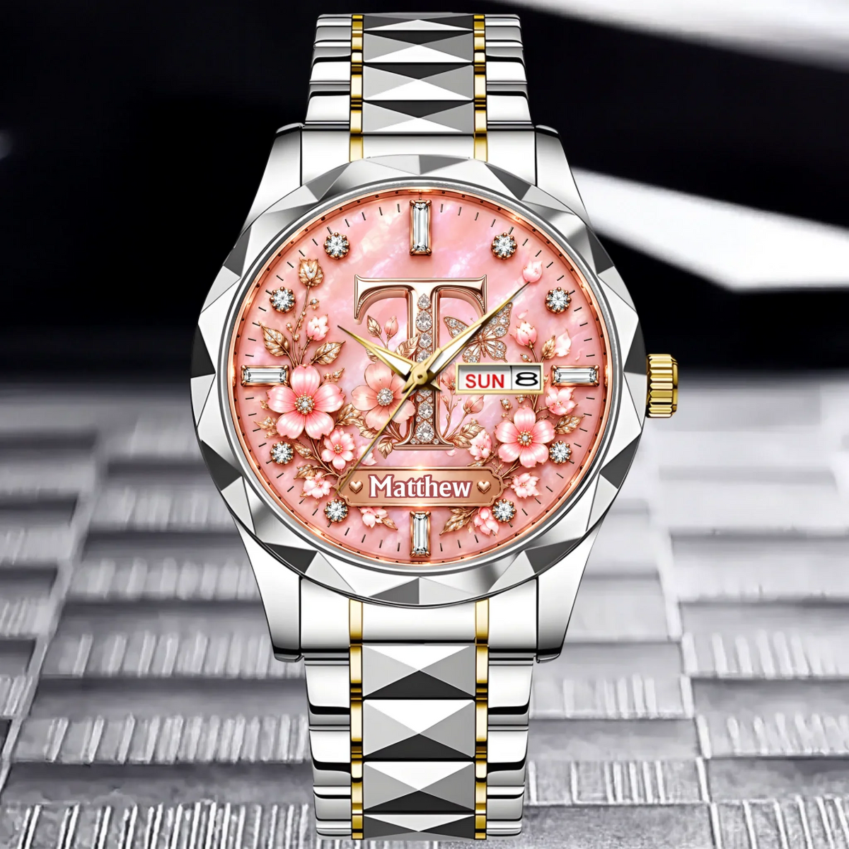 Personalized Initial Watch - Custom Letter & Name Floral Butterfly Watch - Multiple Dial Colors - Gift For Women