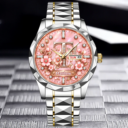 Personalized Initial Watch - Custom Letter & Name Floral Butterfly Watch - Multiple Dial Colors - Gift For Women