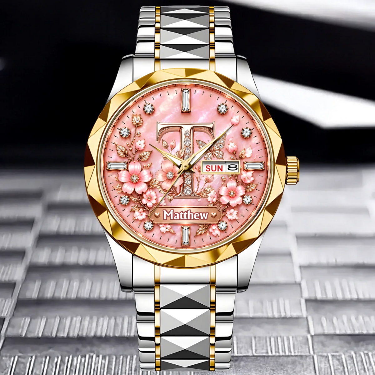 Personalized Initial Watch - Custom Letter & Name Floral Butterfly Watch - Multiple Dial Colors - Gift For Women